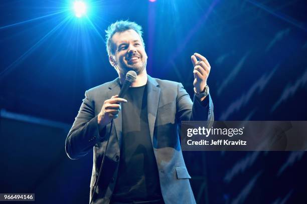 Jim Jefferies performs on the Colossal Stage during Clusterfest at Civic Center Plaza and The Bill Graham Civic Auditorium on June 2, 2018 in San...