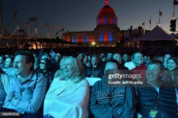 Festivalgoers attend Clusterfest at Civic Center Plaza and The Bill Graham Civic Auditorium on June 2, 2018 in San Francisco, California.