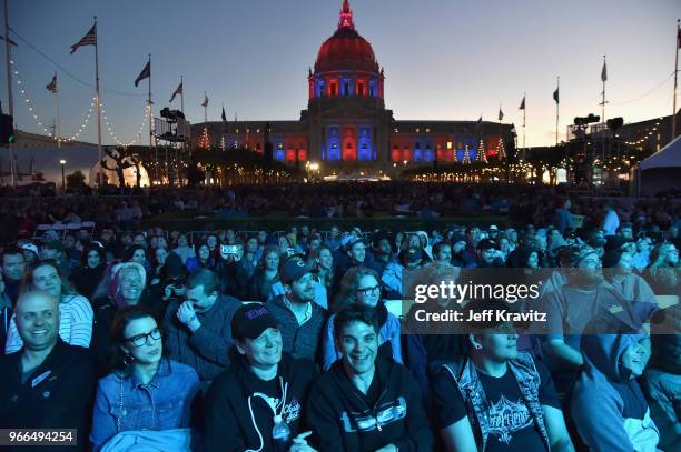 Festivalgoers attend Clusterfest at Civic Center Plaza and The Bill Graham Civic Auditorium on June 2, 2018 in San Francisco, California.