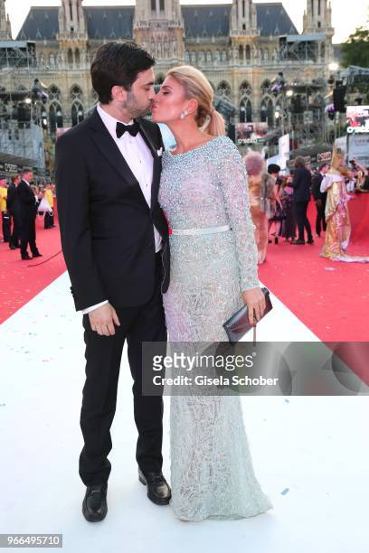 Hofit Golan and her boyfriend Jacques Tohme during the Life Ball 2018 at City Hall on June 2, 2018 in Vienna, Austria. The Life Ball, an annual...