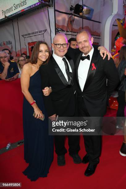 Alexandra S. Roedy, Bill Roedy, Chairman amfAR and Gery Keszler, founder Life Ball during the Life Ball 2018 at City Hall on June 2, 2018 in Vienna,...