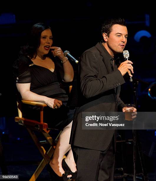 Seth MacFarlane and Alex Borstein perform at the "It's Always Sunny In Philadelphia" And "Family Guy" live show on February 12, 2010 in Universal...