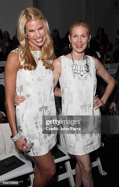 Beth Ostrosky and Kelly Rutherford attend Nicole Miller Fall 2010 during Mercedes-Benz Fashion Week at Bryant Park on February 12, 2010 in New York...