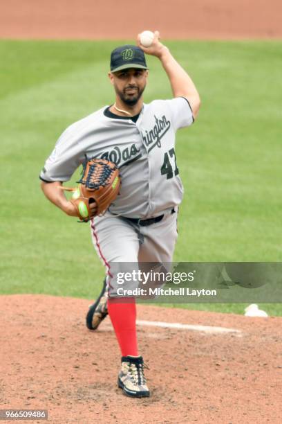 Gio Gonzalez of the Washington Nationals pitches during a baseball game against the Baltimore Orioles at Oriole Park at Camden Yards on May 28, 2018...