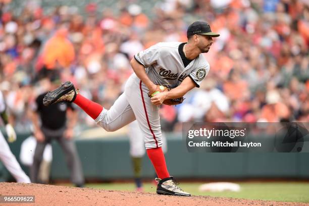 Gio Gonzalez of the Washington Nationals pitches during a baseball game against the against Baltimore Orioles at Oriole Park at Camden Yards on May...