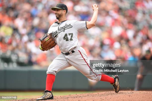 Gio Gonzalez of the Washington Nationals pitches during a baseball game against the Baltimore Orioles at Oriole Park at Camden Yards on May 28, 2018...