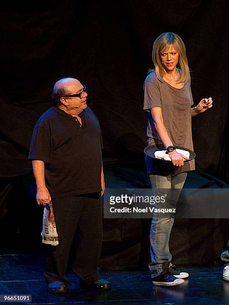 Kaitlin Olson and Danny DeVito perform at the "It's Always Sunny In Philadelphia" And "Family Guy" live show on February 12, 2010 in Universal City,...