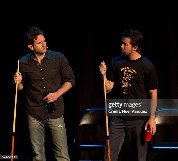 Rob McElhenney and Glenn Howerton perform at the "It's Always Sunny In Philadelphia" And "Family Guy" live show on February 12, 2010 in Universal...