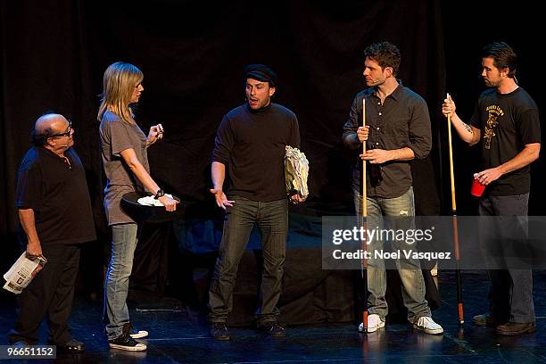 Danny DeVito, Kaitlin Olson, Charlie Day, Glenn Howerton and Rob McElhenney perform at the "It's Always Sunny In Philadelphia" And "Family Guy" live...