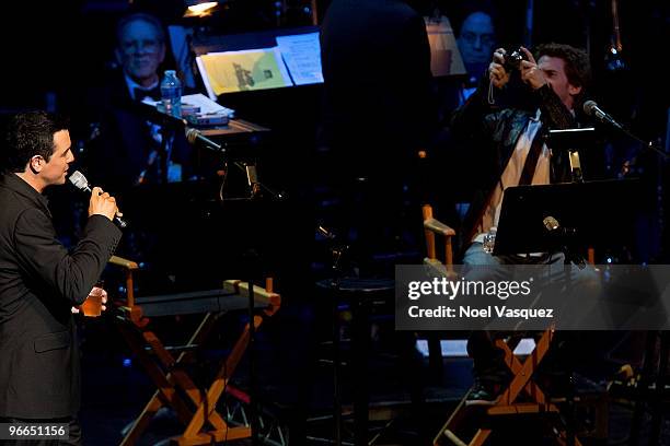 Seth MacFarlane and Seth Green perform at the "It's Always Sunny In Philadelphia" And "Family Guy" live show on February 12, 2010 in Universal City,...