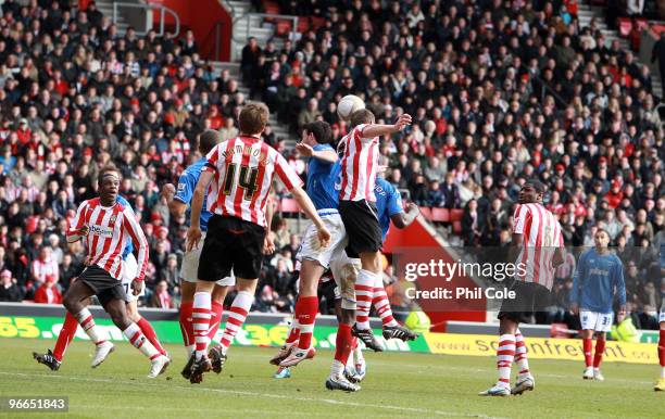 Rickie Lambert of Southampton scores against Portsmouth during the FA Cup sponsored by E.ON fifth round match between Southampton and Portsmouth at...