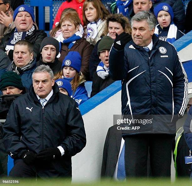 Chelsea's Italian Manager Carlo Ancelotti and Cardiff City's English manager Dave Jones during the FA Cup fifth round football match between Chelsea...