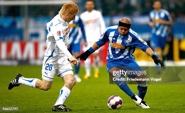 Joel Epalle of Bochum battles for the ball with Andreas Ibertsberger of Hoffenheim during the Bundesliga match between VfL Bochum and 1899 Hoffenheim...