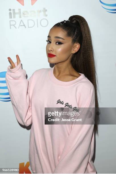 Ariana Grande backstage at the 2018 iHeartRadio Wango Tango by AT&T at Banc of California Stadium on June 2, 2018 in Los Angeles, California.