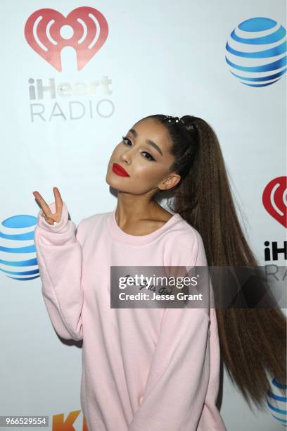 Ariana Grande backstage at the 2018 iHeartRadio Wango Tango by AT&T at Banc of California Stadium on June 2, 2018 in Los Angeles, California.