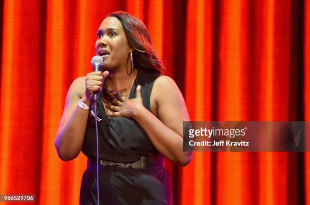 Mia Jackson performs during 'Amy Schumer & Friends' on the Colossal Stage during Clusterfest at Civic Center Plaza and The Bill Graham Civic...