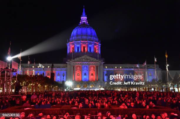 Festivalgoers attend Clusterfest at Civic Center Plaza and The Bill Graham Civic Auditorium on June 2, 2018 in San Francisco, California.