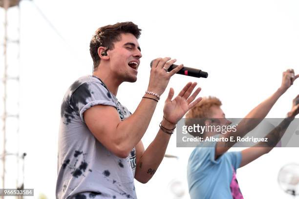 Jack Gilinsky and Jack Johnson of Jack and Jack perform live during the KIIS FM Wango Tango Village at the 2018 iHeartRadio Wango Tango by AT&T in...