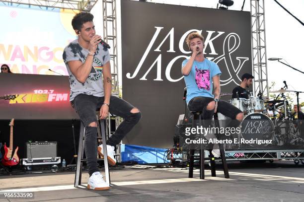 Jack Gilinsky and Jack Johnson of Jack and Jack perform live during the KIIS FM Wango Tango Village at the 2018 iHeartRadio Wango Tango by AT&T in...