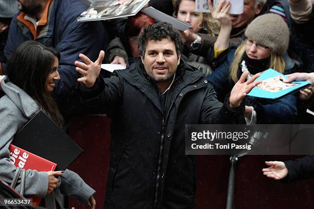 Actor Mark Ruffalo leaves the 'Shutter Island' Press Conference during day three of the 60th Berlin International Film Festival at the Grand Hyatt...