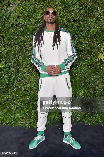 Snopp Dogg, wearing Chanel, attends Chanel Dinner Celebrating our Majestic Oceans, A Benefit for NRDC at Private Residence on June 2, 2018 in Malibu,...