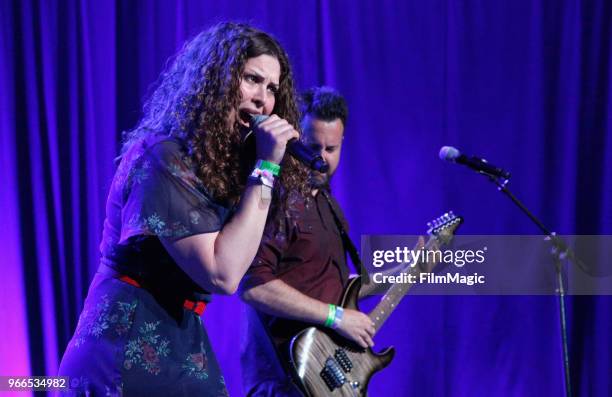 Performs onstage in the Larkin Comedy Club during Clusterfest at Civic Center Plaza and The Bill Graham Civic Auditorium on June 2, 2018 in San...