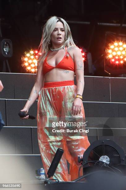 Halsey performs on day 2 of the Governors Ball music festival at Randall's Island Park on June 2, 2018 in New York City