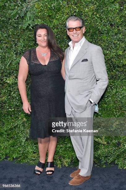 Keely Shaye Smith and Pierce Brosnan attend Chanel Dinner Celebrating our Majestic Oceans, A Benefit for NRDC at Private Residence on June 2, 2018 in...