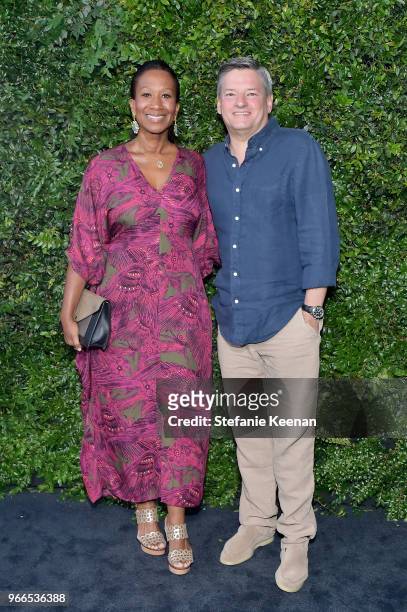 Nicole Avant and Ted Sarandos attend Chanel Dinner Celebrating our Majestic Oceans, A Benefit for NRDC at Private Residence on June 2, 2018 in...