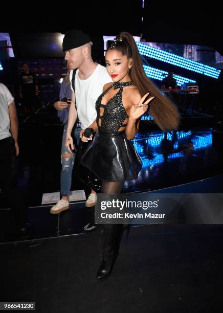 Ariana Grande backstage during the 2018 iHeartRadio Wango Tango by AT&T at Banc of California Stadium on June 2, 2018 in Los Angeles, California.