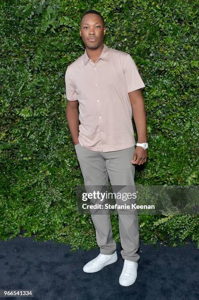 Corey Hawkins, wearing Chanel, attends Chanel Dinner Celebrating our Majestic Oceans, A Benefit for NRDC at Private Residence on June 2, 2018 in...