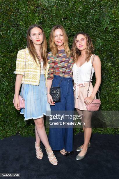 Maude Apatow, Leslie Mann and Iris Apatow attend CHANEL Dinner Celebrating Our Majestic Oceans, A Benefit For NRDC on June 2, 2018 in Malibu,...