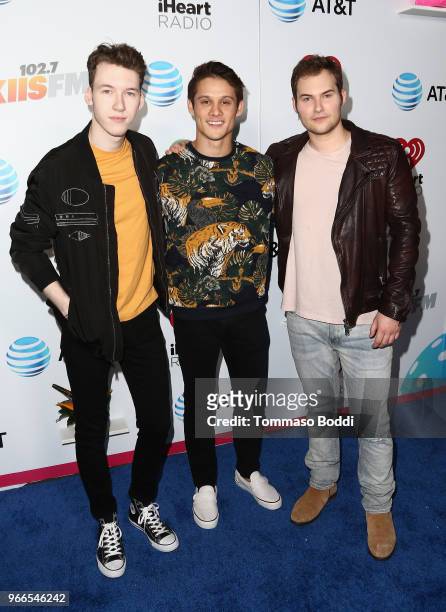 Devin Druid, Timothy Granaderos, and Justin Prentice arrive at the 2018 iHeartRadio Wango Tango by AT&T at Banc of California Stadium on June 2, 2018...