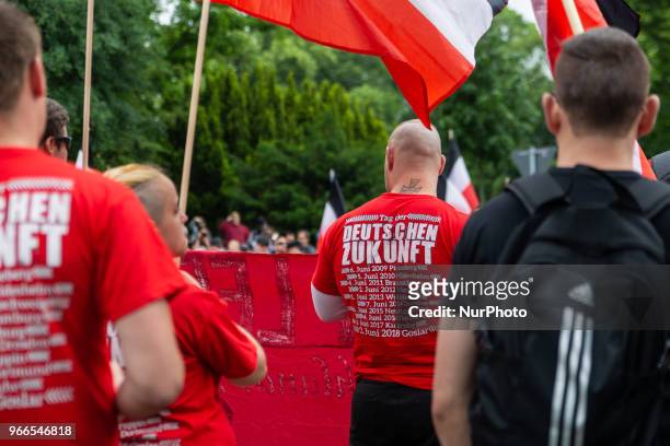About 170 Neonazis demonstrated through the small city of Goslar to celebrate their 10th anniversary of their &quot;Tag der Deutschen Zukunft&quot; ,...