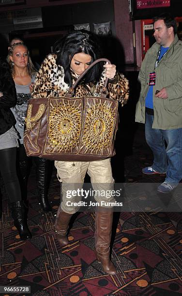 Katie Price attends the JLS perform live for NOKIA Comes with Music and T-Mobile concert at HMV Hammersmith Apollo on February 13, 2010 in London,...