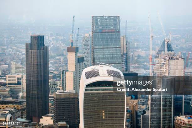 aerial view of city of london at dusk, england, uk - natwest tower stock pictures, royalty-free photos & images