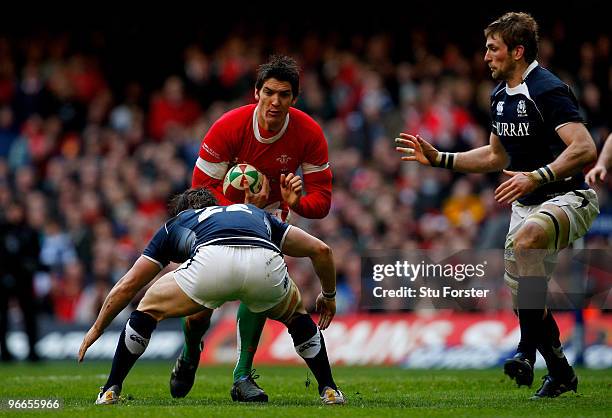 Wales centre James Hook in action during the RBS 6 Nations Championship match between Wales and Scotland at the Millennium Stadium on February 13,...