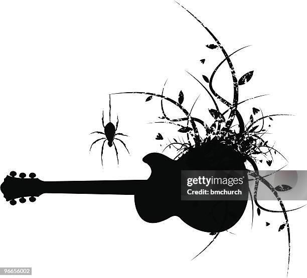 schwarzen gitarre mit spider und grunge vines - vines silhouette stock-grafiken, -clipart, -cartoons und -symbole