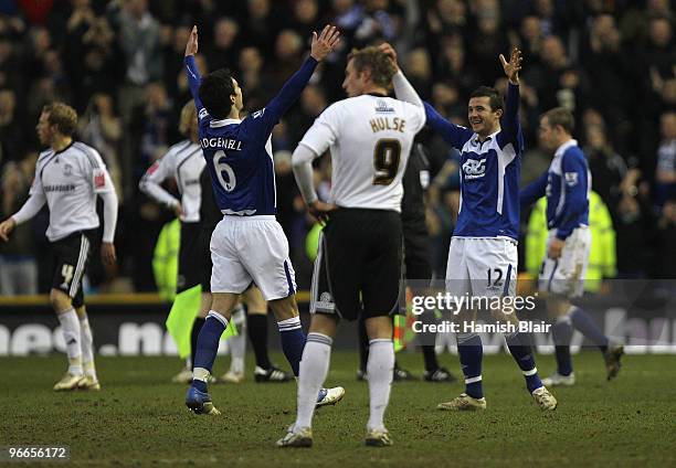 Liam Ridgewell and Barry Ferguson of Birmingham celebrate victory as Rob Hulse of Derby looks dejected during the FA Cup sponsored by E.ON 5th Round...