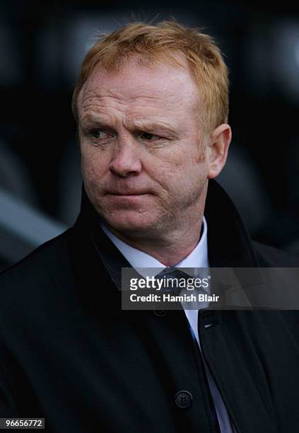 Alex McLeish manager of Birmingham looks on ahead of the FA Cup sponsored by E.ON 5th Round match between Derby County and Birmingham City played at...