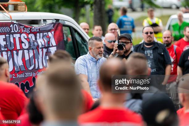 Thorsten Heise during a Neonazis demonstration in Goslar, Germany, on June 2, 2018. About 170 Neonazis demonstrated through the small city of Goslar...