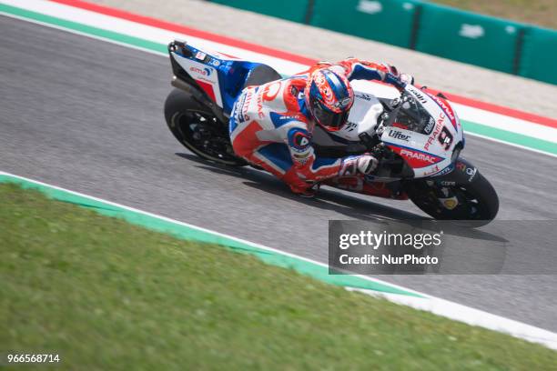 From Italy, Alma Pramac Racing, Ducati Desmosedici, during qualifications at the Mugello International Cuircuit for the sixth round of MotoGP World...