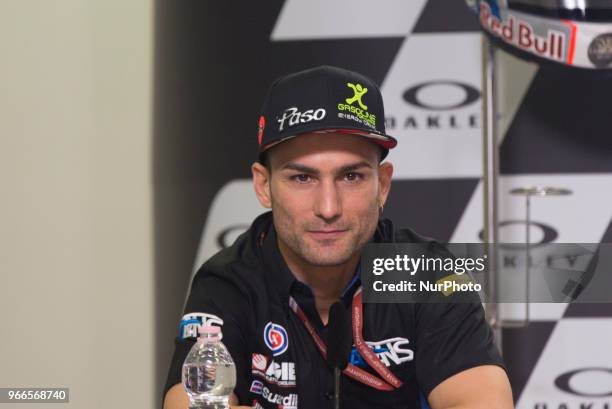 Mattia Pasini of Italy and Italtrans Racing speaks during the press conference at the end of the qualifying practice during the MotoGp of Italy -...