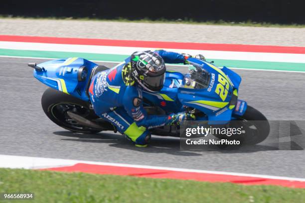 From Italy, Suzuki Ecstar Team, Suzuki GSX-RR during qualifications at the Mugello International Cuircuit for the sixth round of MotoGP World...