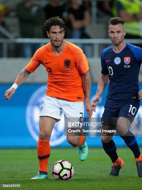 Daryl Janmaat of Holland, Albert Rusnak of Slovakia during the International Friendly match between Slovakia v Holland at the City Arena on May 31,...