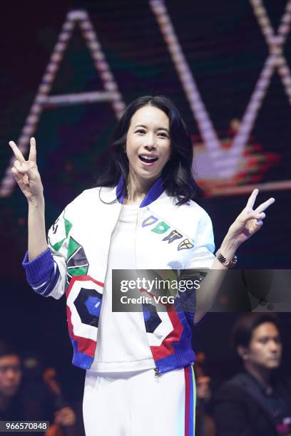 Singer Karen Mok celebrates her birthday during a rehearsal of a music award ceremony on June 2, 2018 in Taipei, Taiwan.