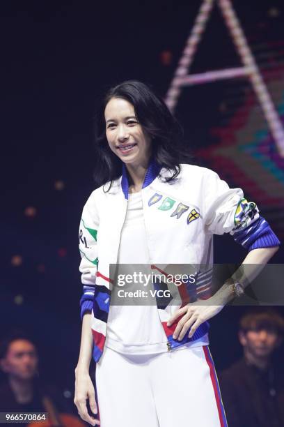 Singer Karen Mok celebrates her birthday during a rehearsal of a music award ceremony on June 2, 2018 in Taipei, Taiwan.