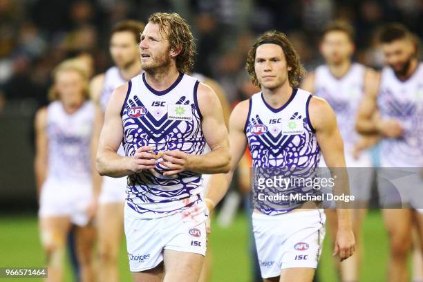 David Mundy of the Dockers looks dejected during the round 11 AFL match between the Collingwood Magpies and the Fremantle Dockers at Melbourne...