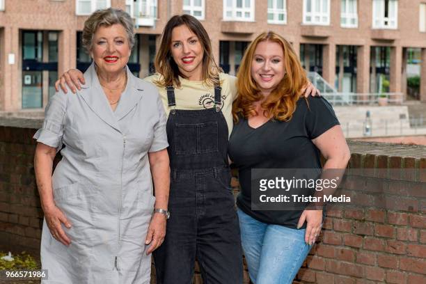 Marie-Luise Marjan, Hana Geissendoerfer and Rebecca Siemoneit-Barum during the fan event 'Lindenstrasse - Kult in Serie' on June 2, 2018 in...