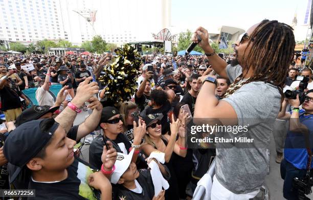 Rapper Lil Jon performs at a Vegas Golden Knights road game watch party for Game Three of the 2018 NHL Stanley Cup Final between the Washington...